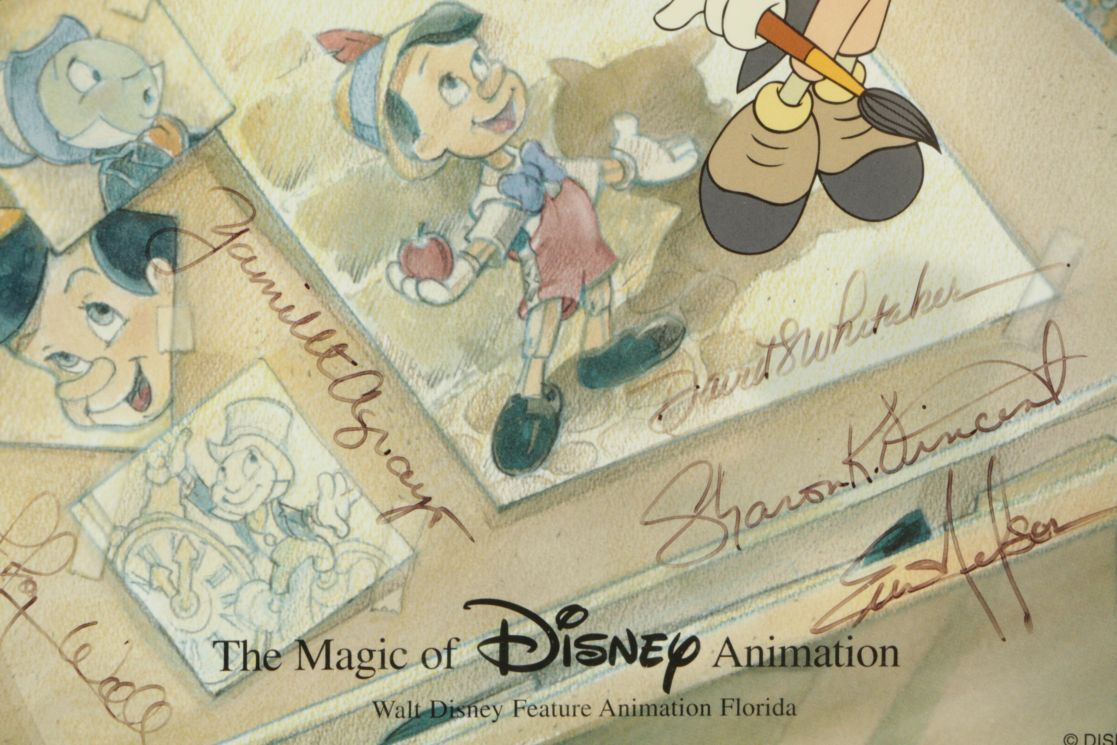 Disney Sericel of Pinocchio Characters with Autograph Card and Pin