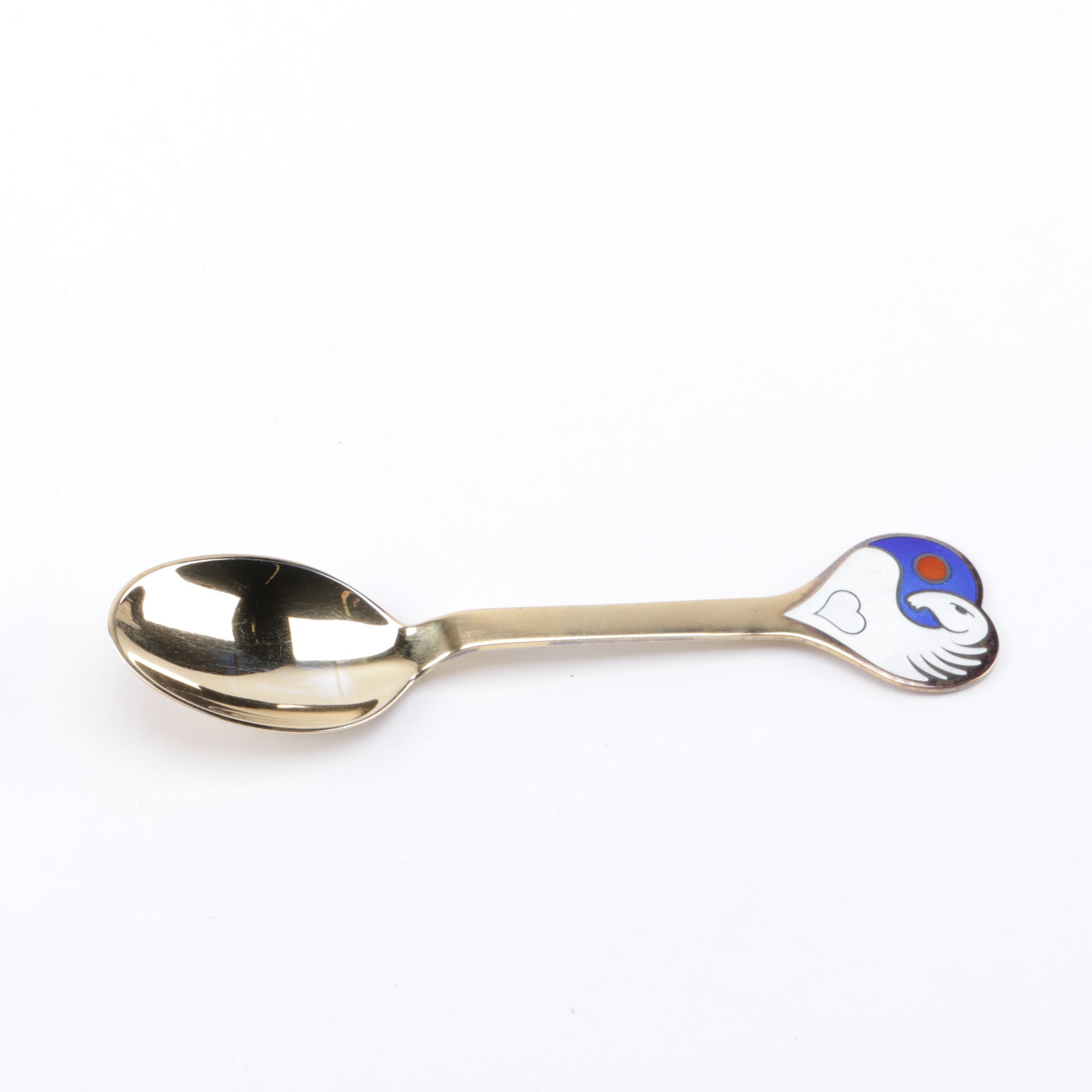 Vintage Anton Michelsen Sterling Silver and Enamel Spoon