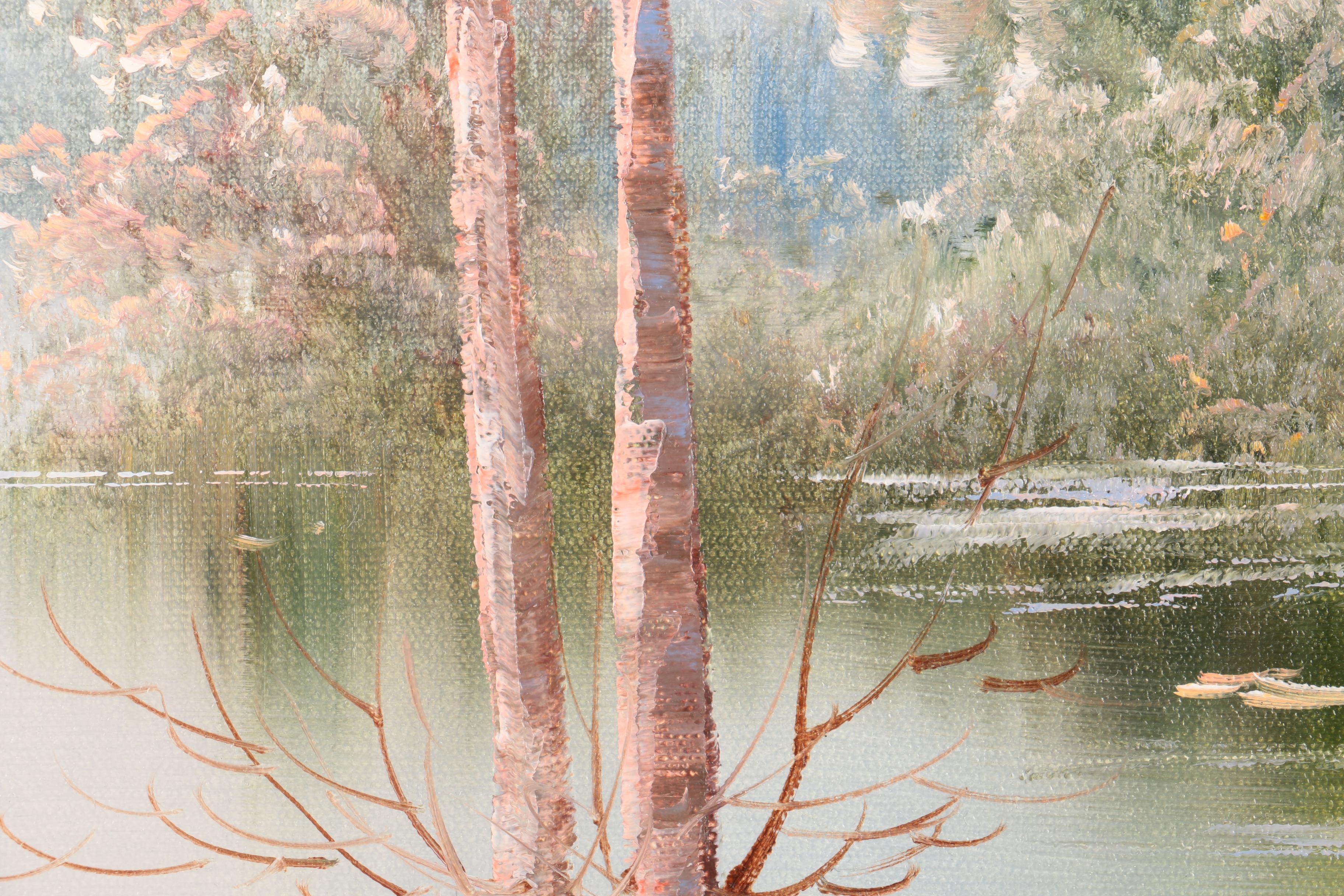 E. Max Oil Painting of Ducks Flying Over Water