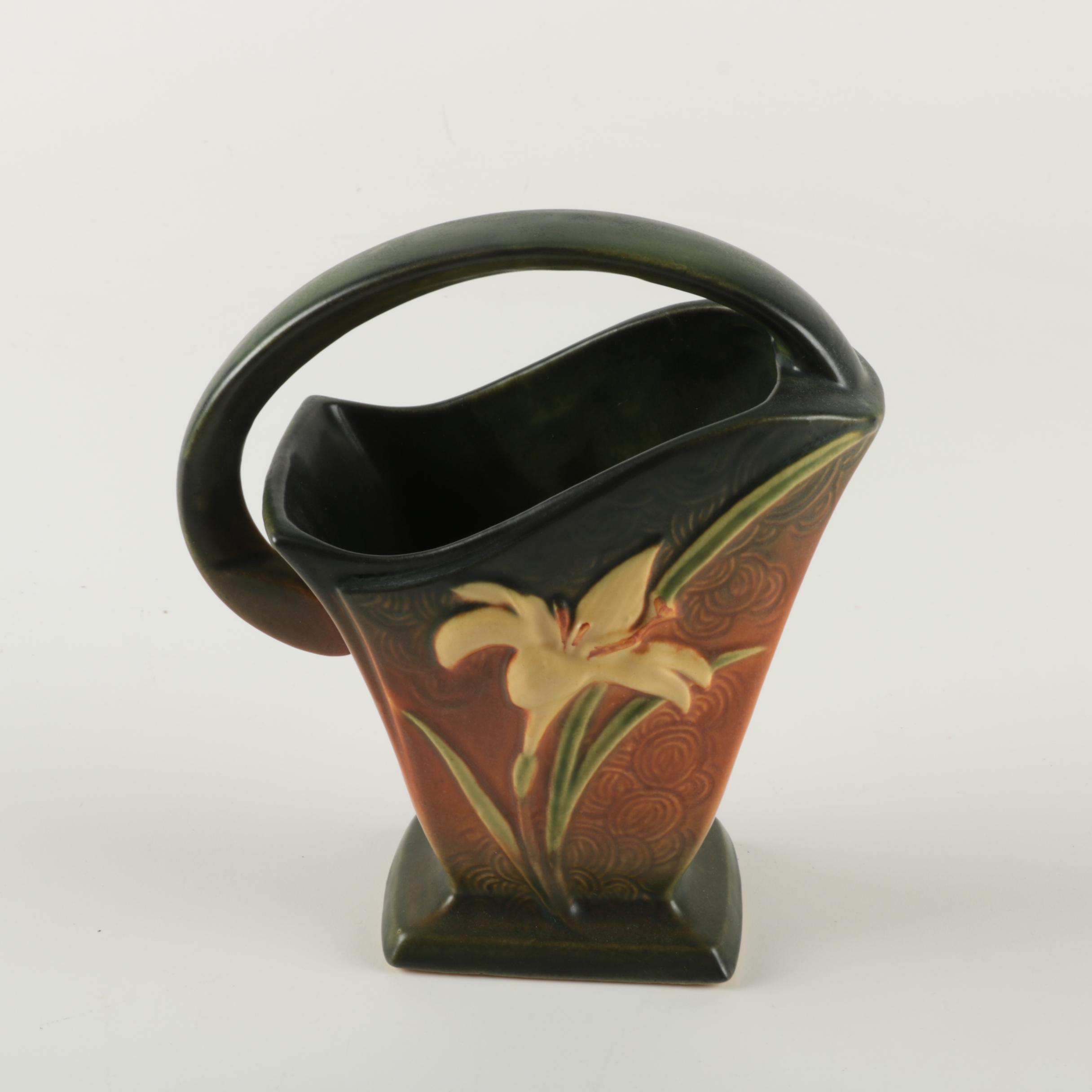 Vintage Roseville Zephyr Lily Basket Vase