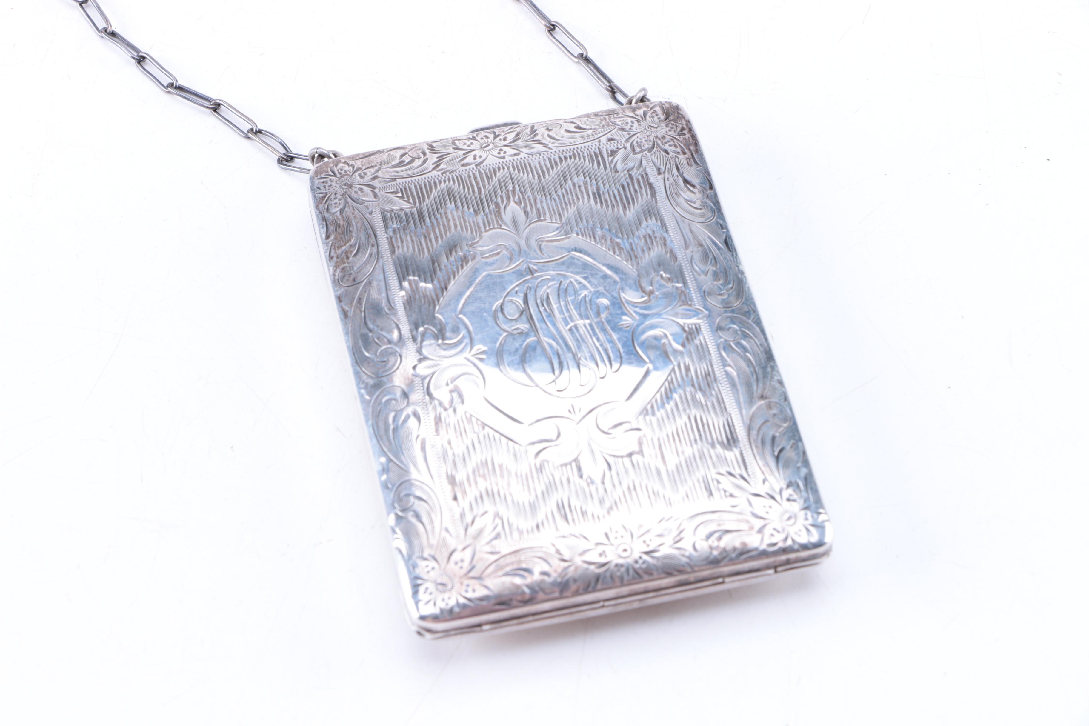 Antique Sterling Silver Coin and Card Case