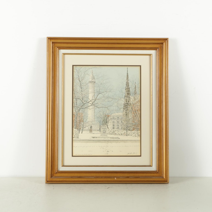 Hand Colored Limited Edition Lithograph "Mt. Vernon Winter II"