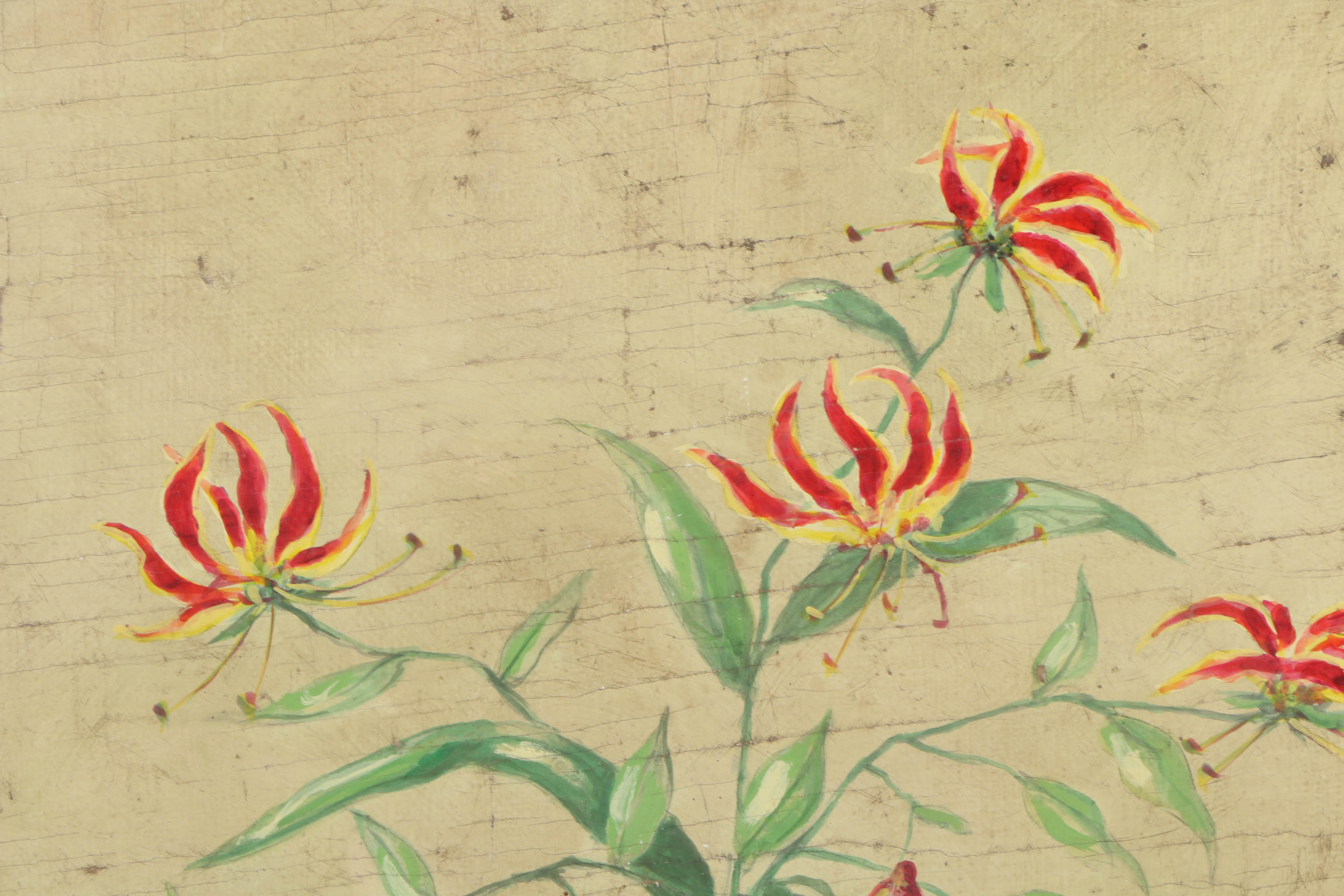 Jacques Lamy Fresco Painting on Burlap Floral Still Life