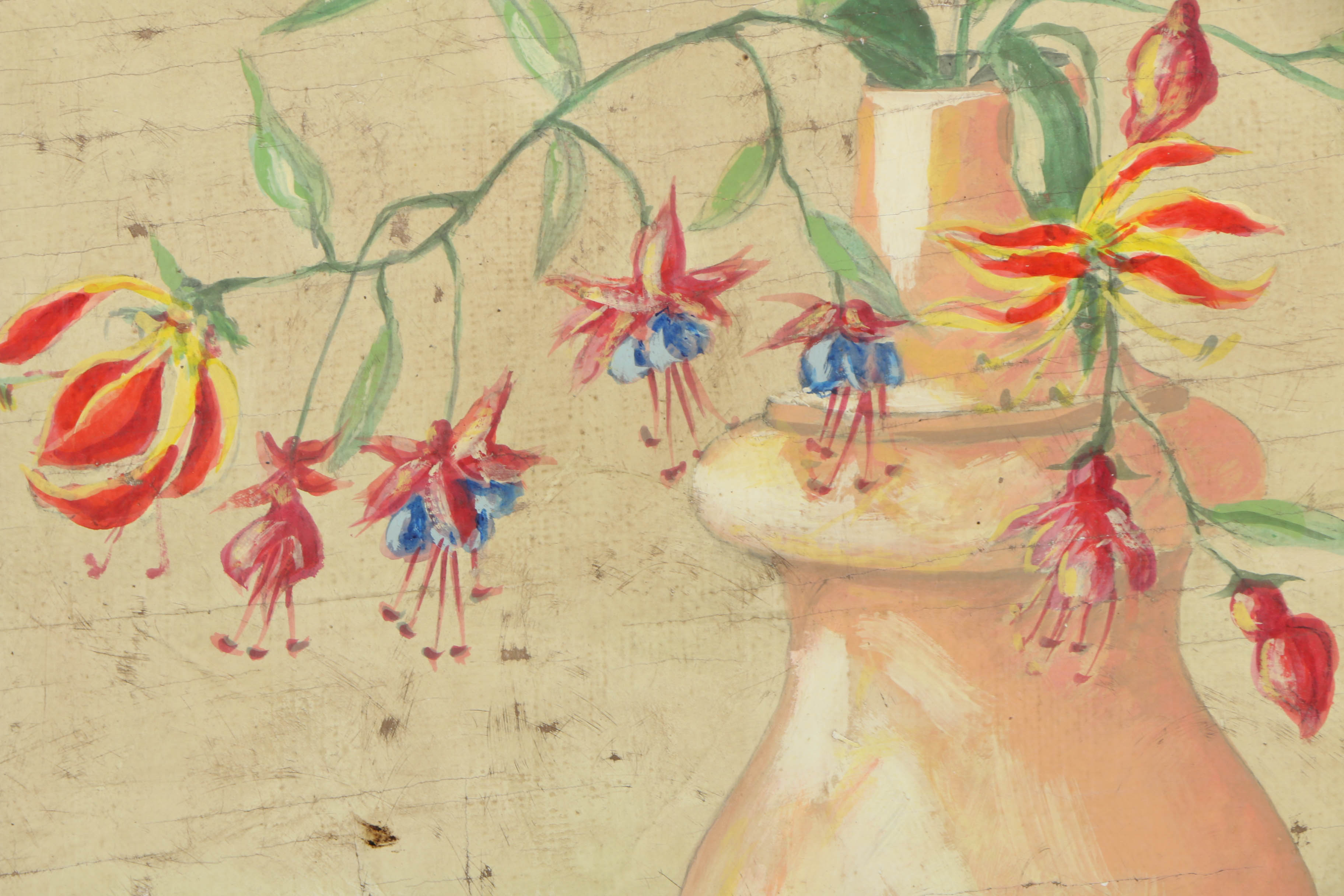 Jacques Lamy Fresco Painting on Burlap Floral Still Life