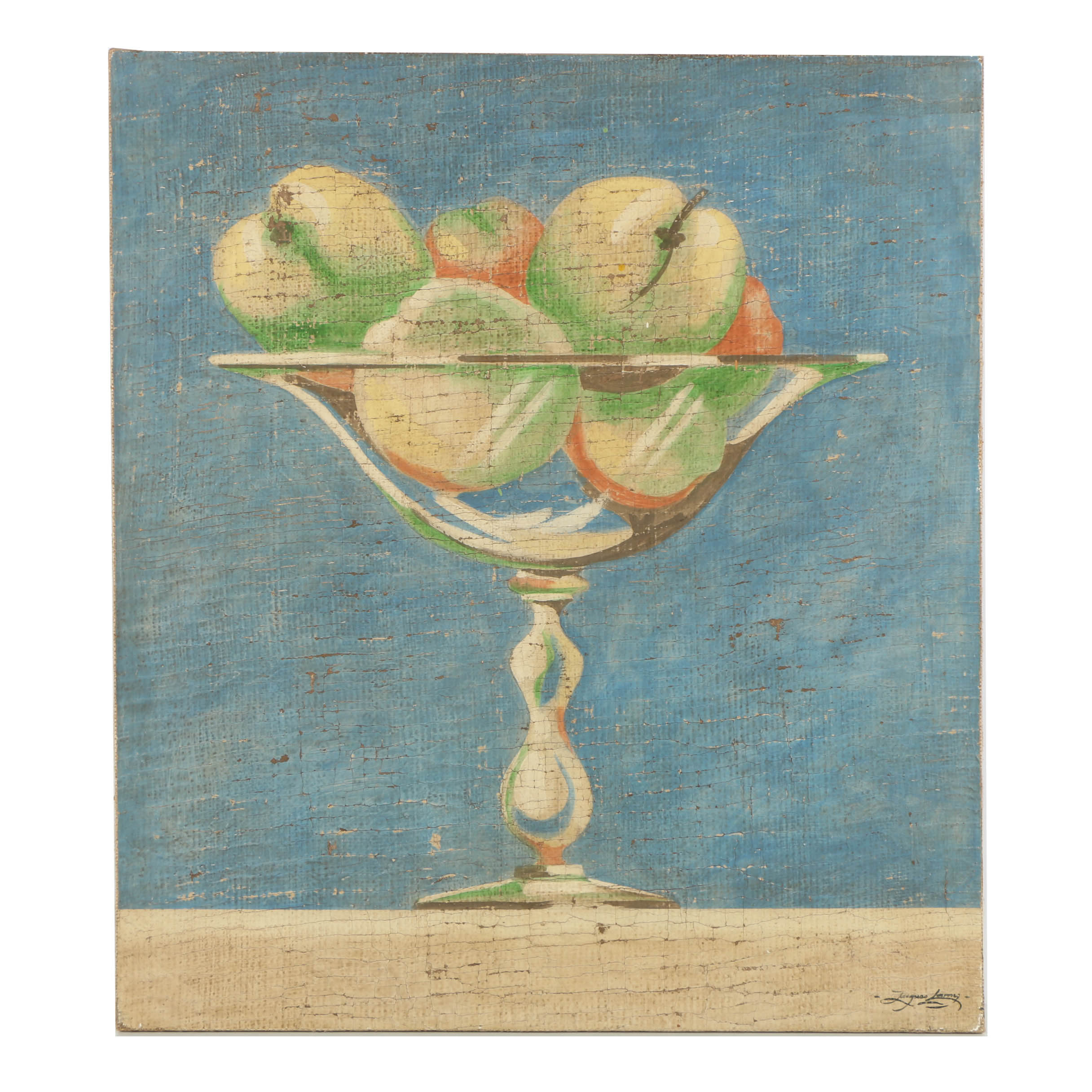 Jacques Lamy Fresco Painting on Burlap Fruit Still Life