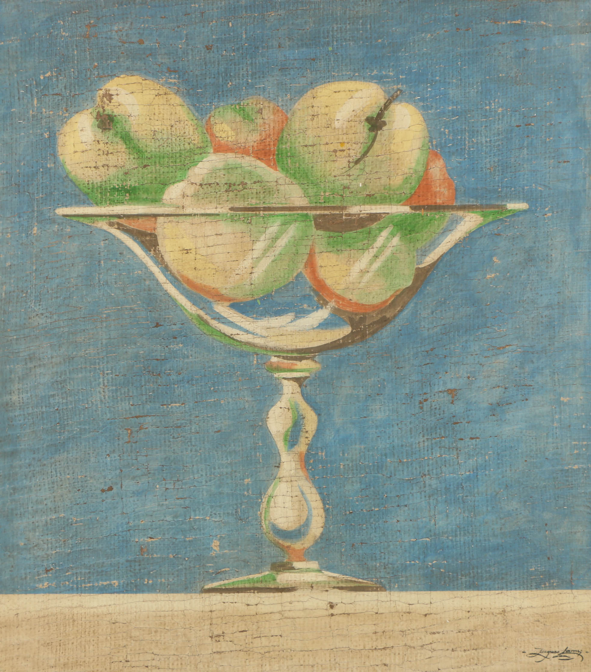 Jacques Lamy Fresco Painting on Burlap Fruit Still Life