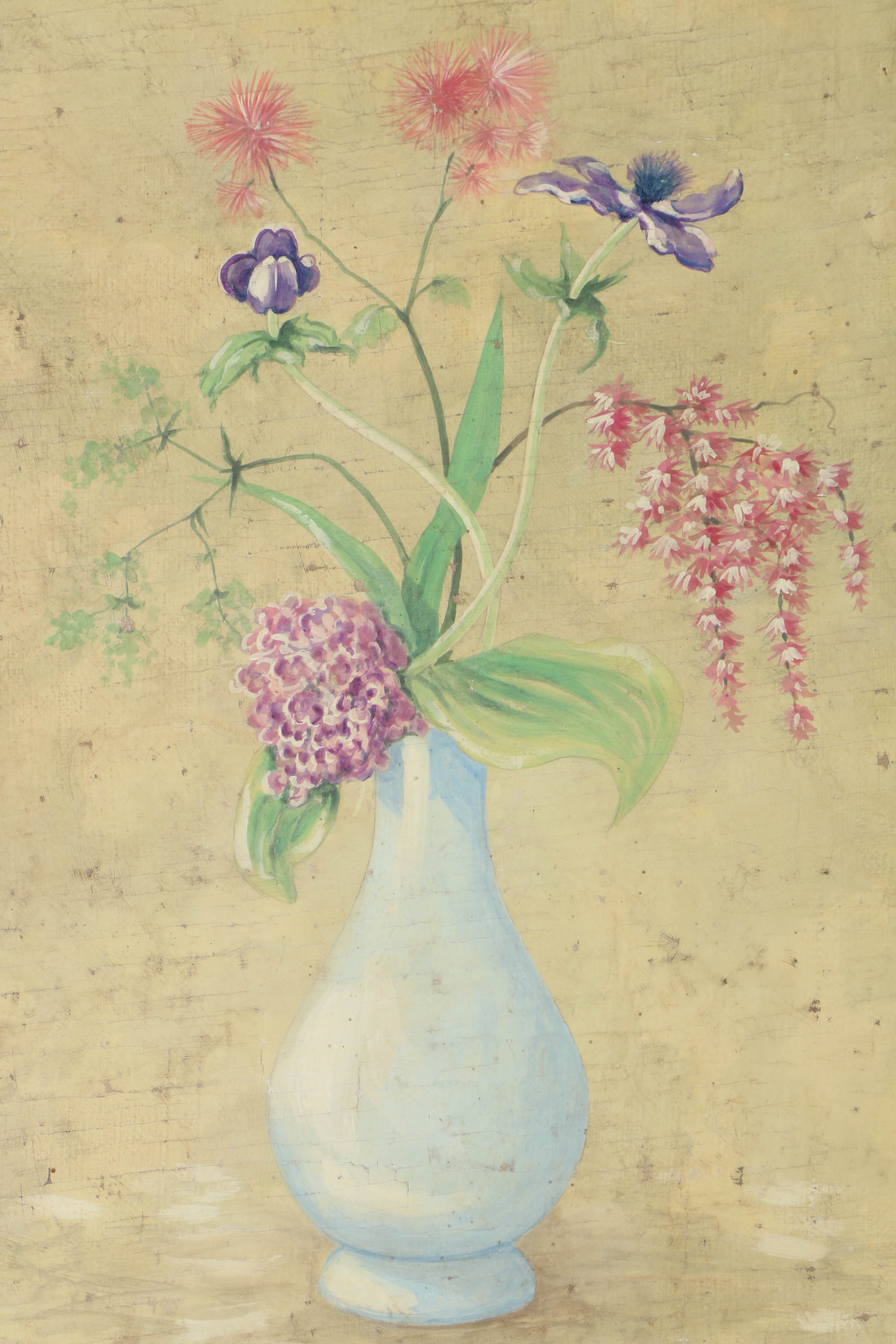 Jacques Lamy Fresco Painting on Burlap of Floral Still Life