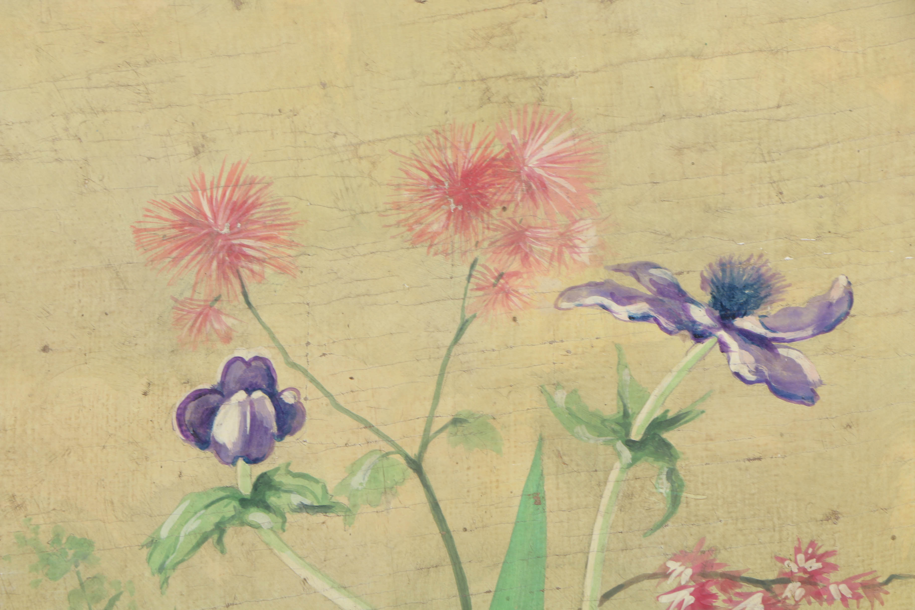 Jacques Lamy Fresco Painting on Burlap of Floral Still Life