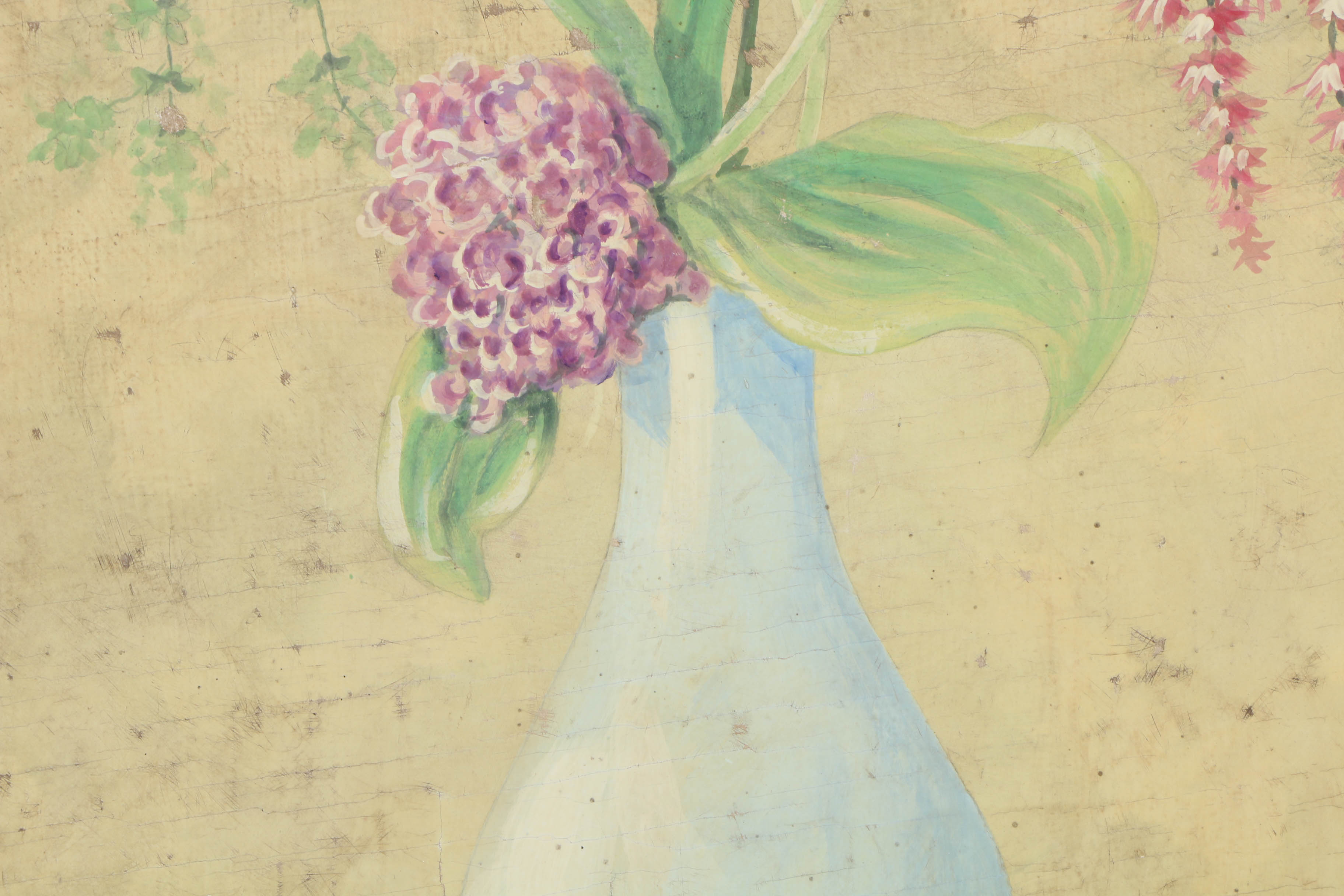 Jacques Lamy Fresco Painting on Burlap of Floral Still Life