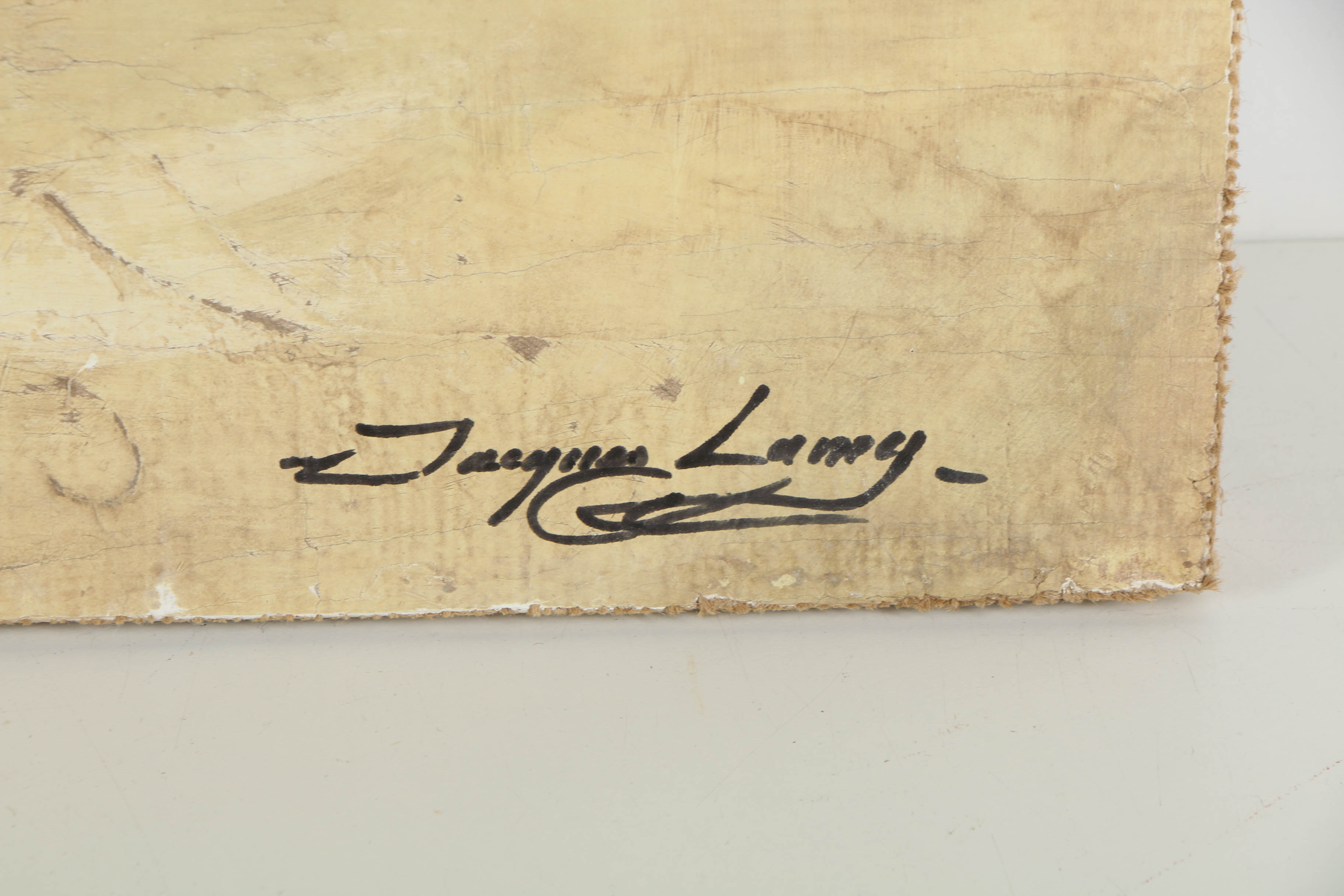 Jacques Lamy Fresco Painting on Burlap of Floral Still Life