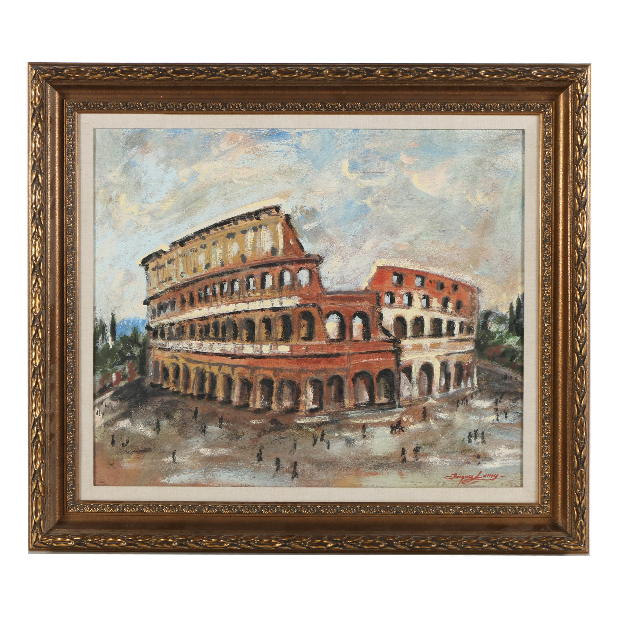 Jacques Lamy Plaster Painting on Board "Rome - The Colosseum"