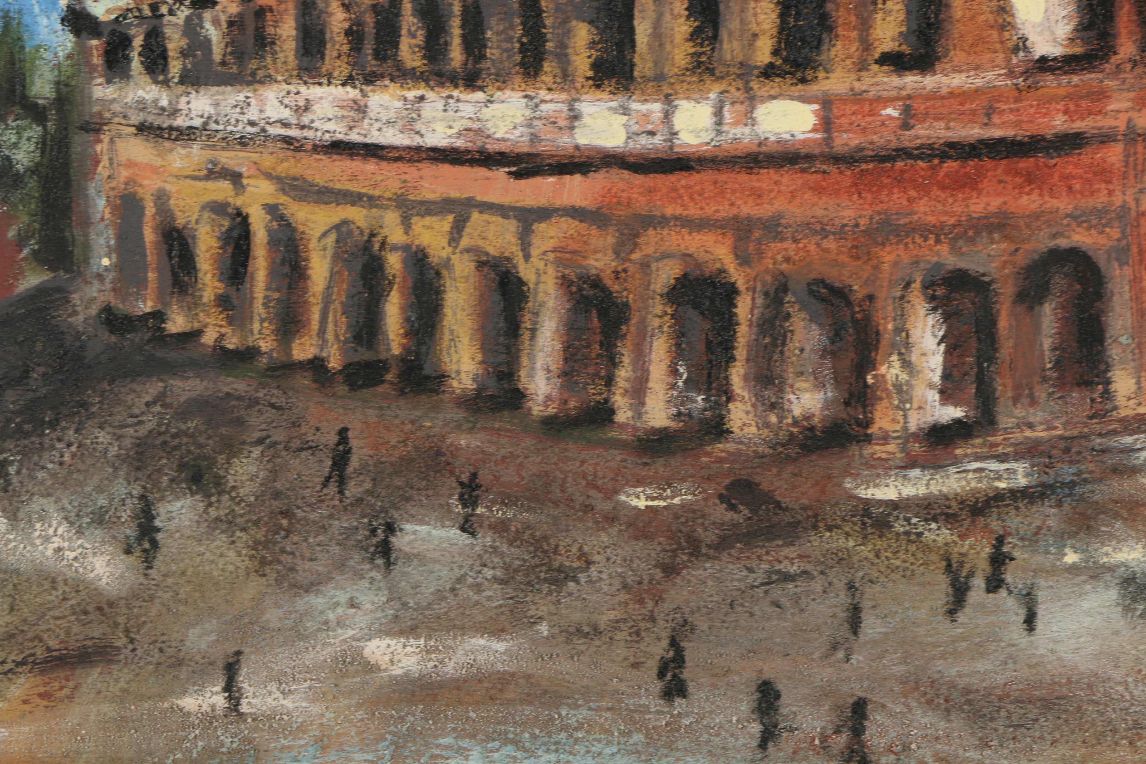 Jacques Lamy Plaster Painting on Board "Rome - The Colosseum"