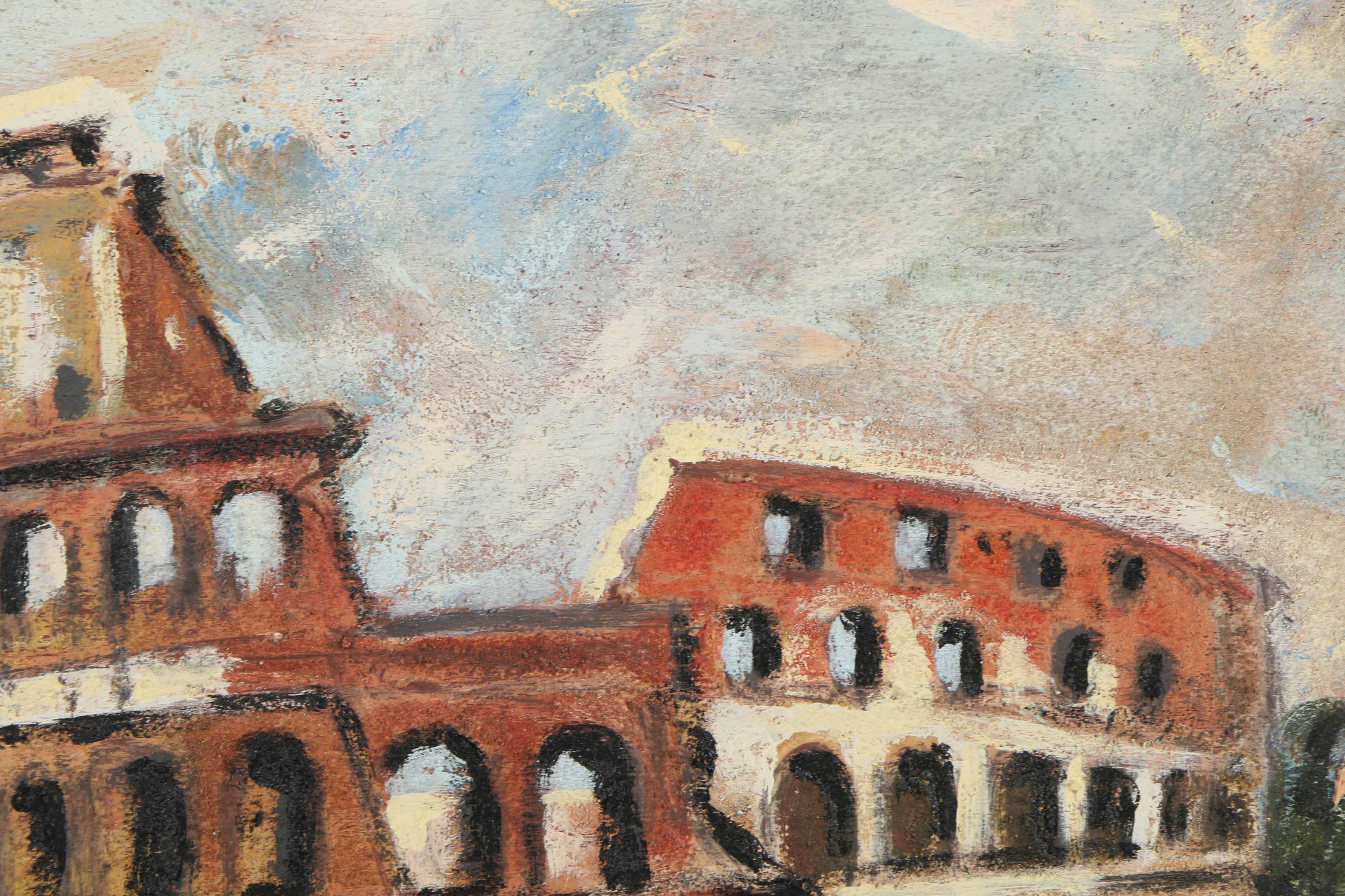 Jacques Lamy Plaster Painting on Board "Rome - The Colosseum"