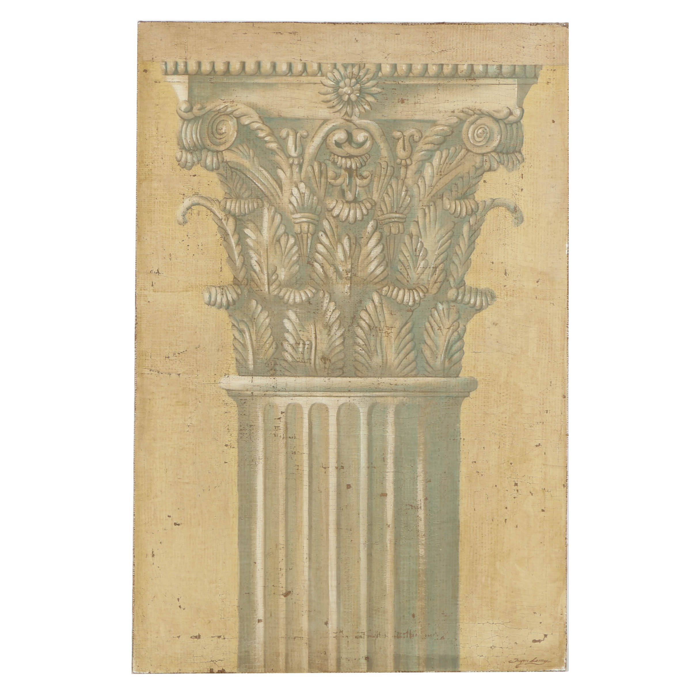 Jacques Lemy Fresco Painting on Burlap of Corinthian Column
