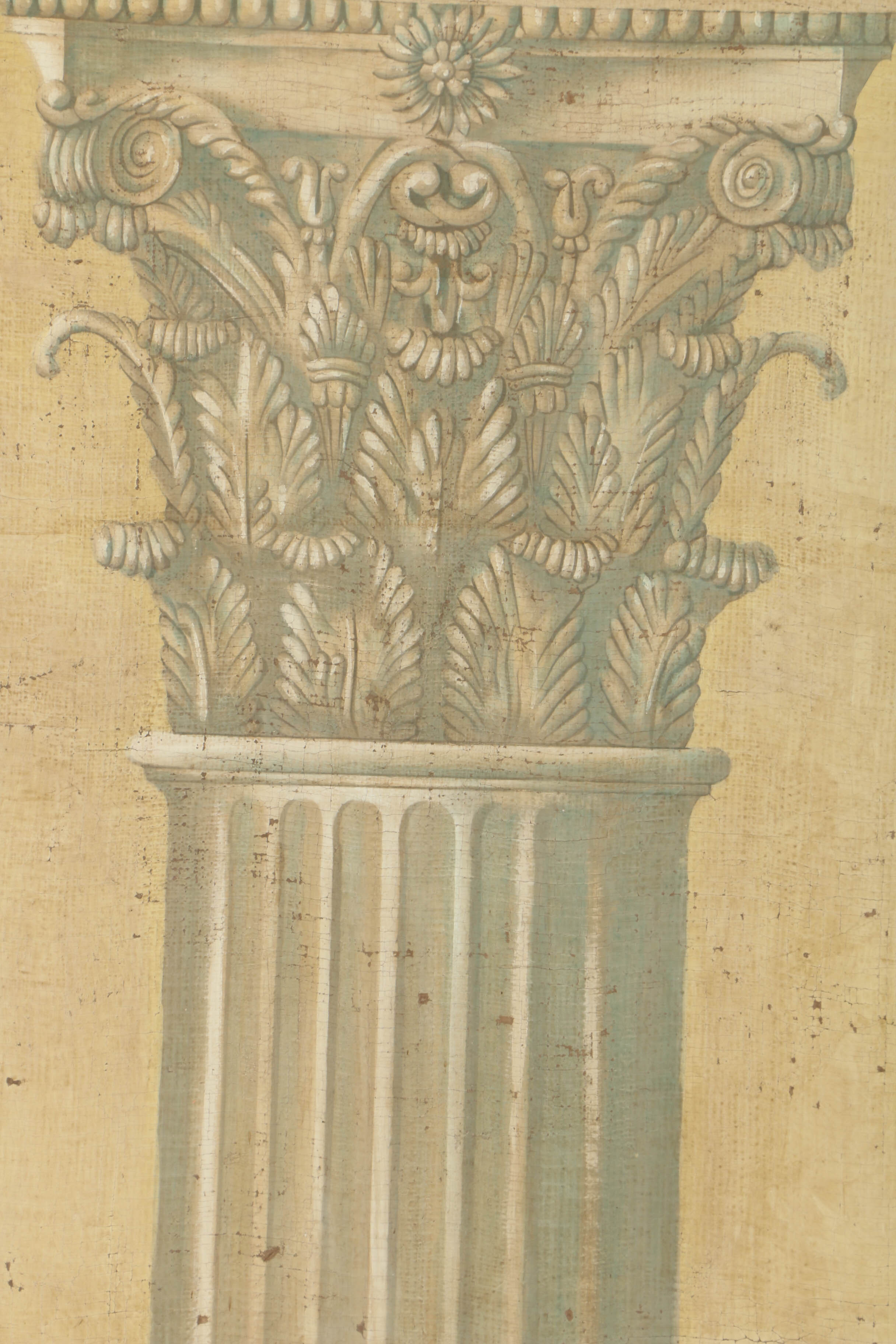 Jacques Lemy Fresco Painting on Burlap of Corinthian Column