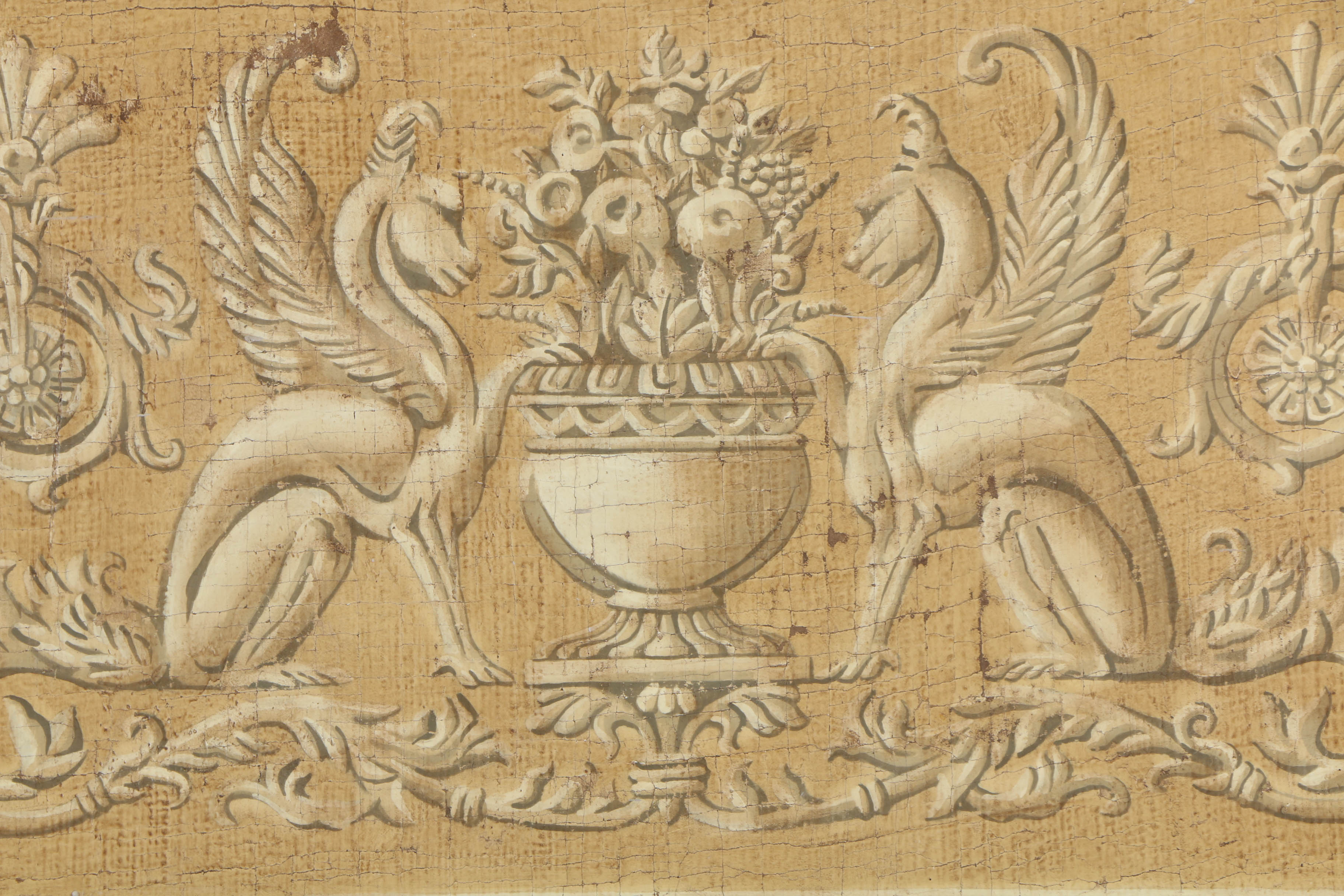 Jacques Lemy Fresco Painting on Burlap “Sphinx & Shield”