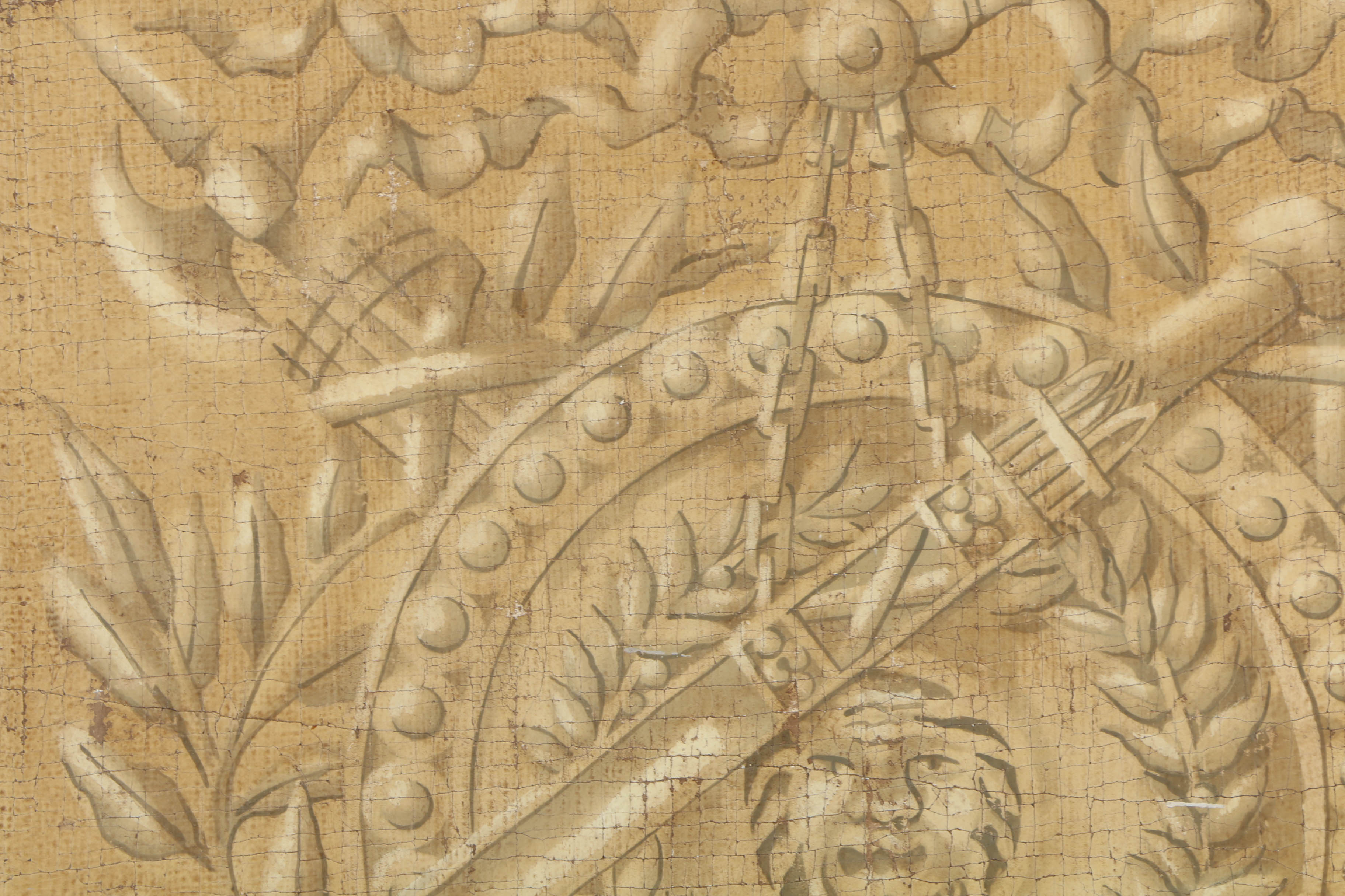 Jacques Lemy Fresco Painting on Burlap “Sphinx & Shield”