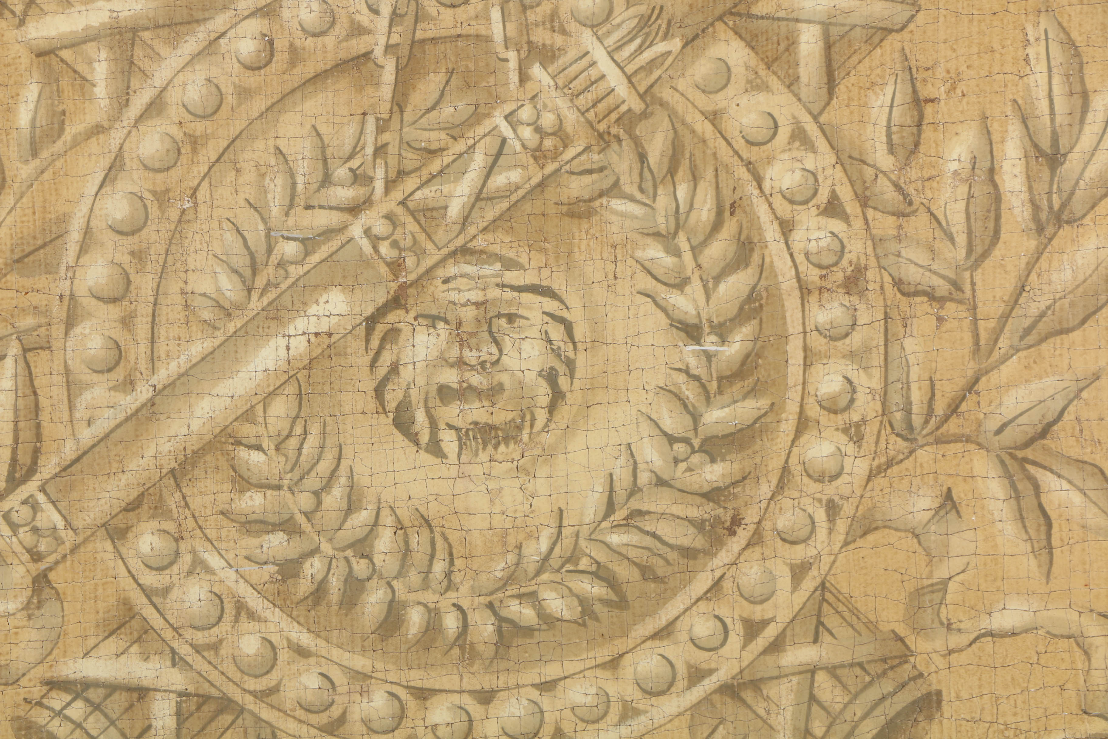 Jacques Lemy Fresco Painting on Burlap “Sphinx & Shield”