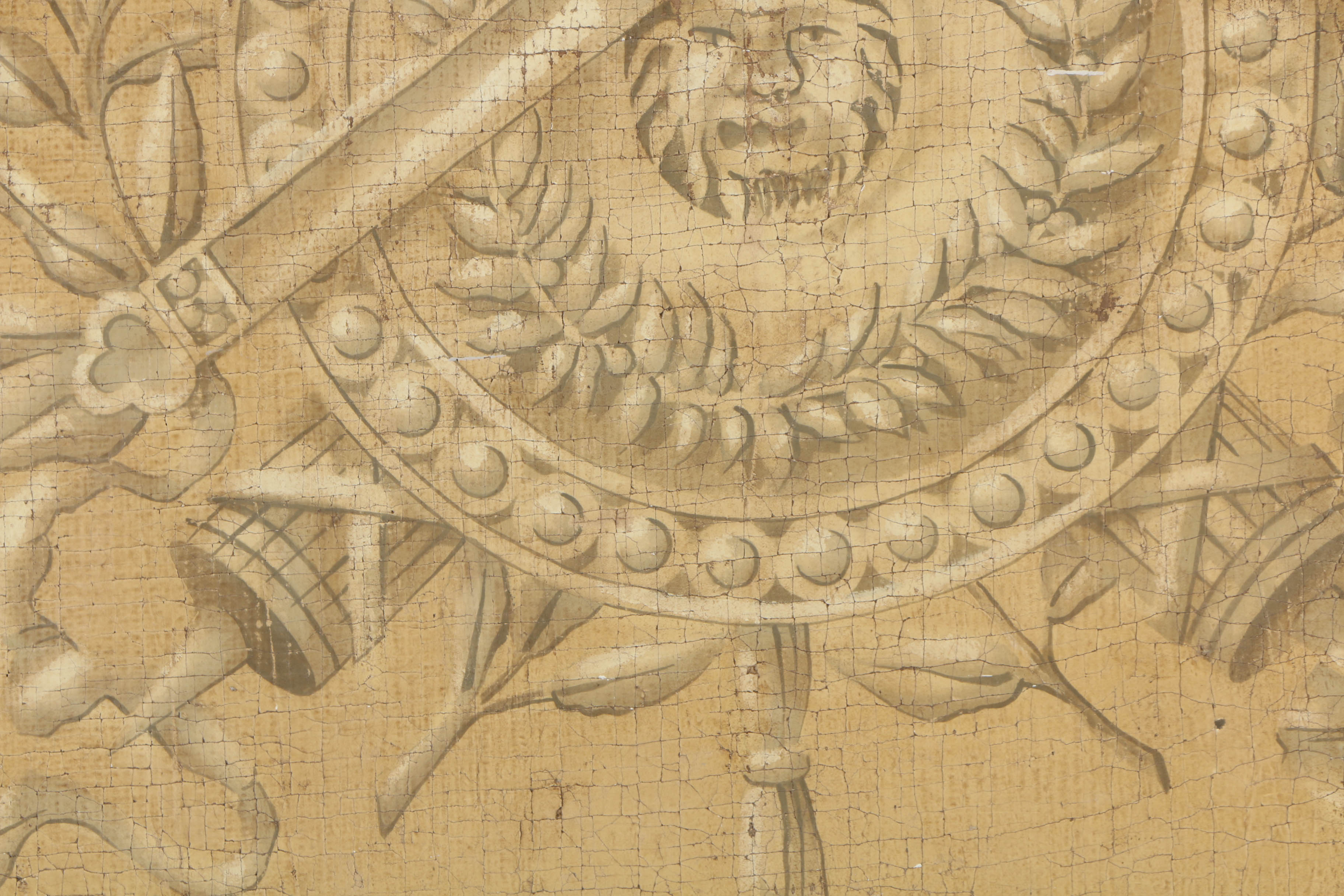 Jacques Lemy Fresco Painting on Burlap “Sphinx & Shield”