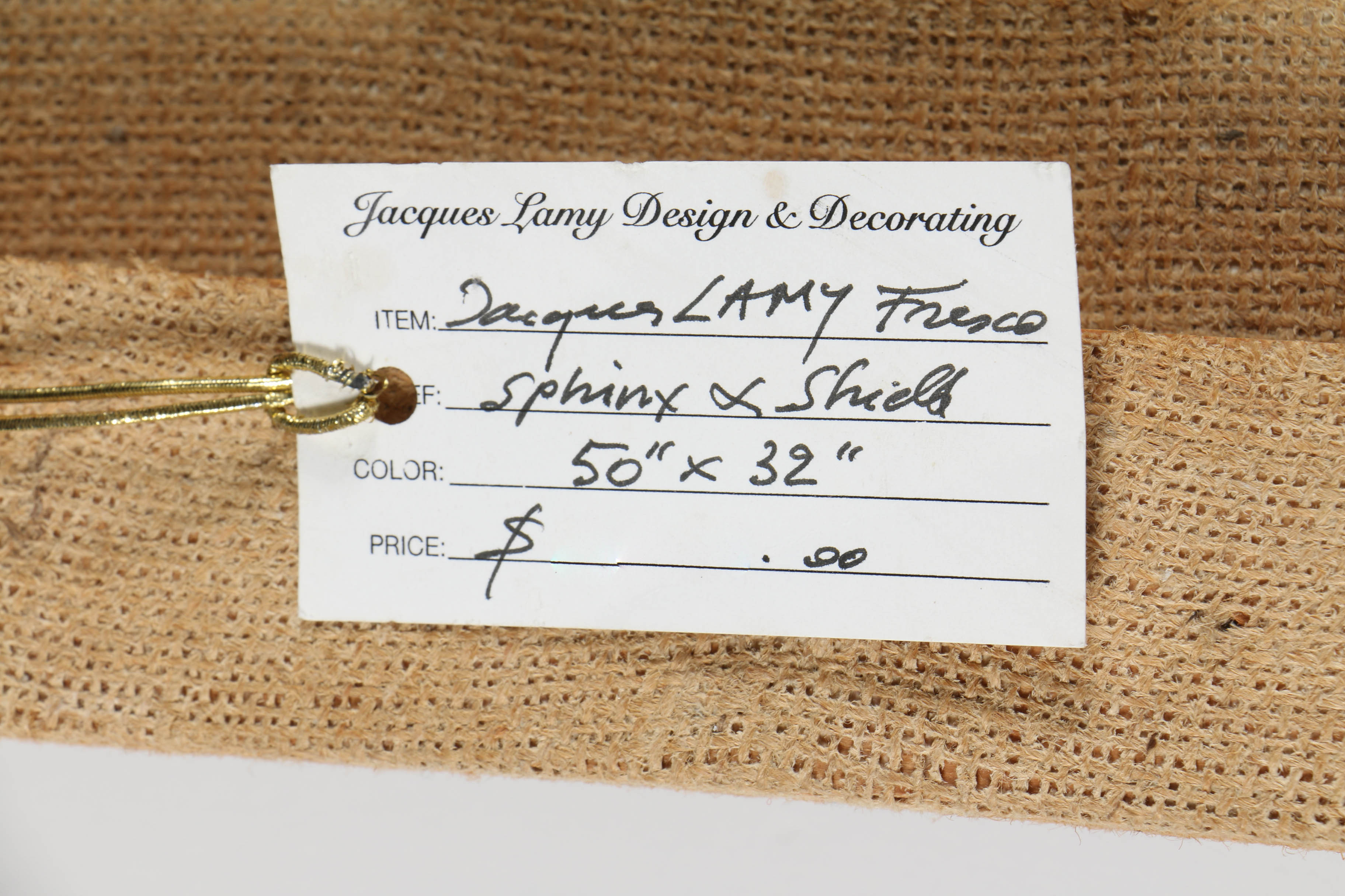 Jacques Lemy Fresco Painting on Burlap “Sphinx & Shield”