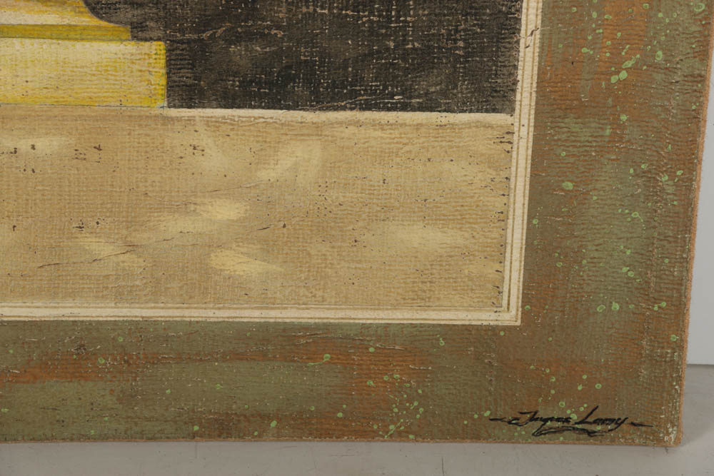 Jacques Lamy Fresco Painting on Burlap of a Vase