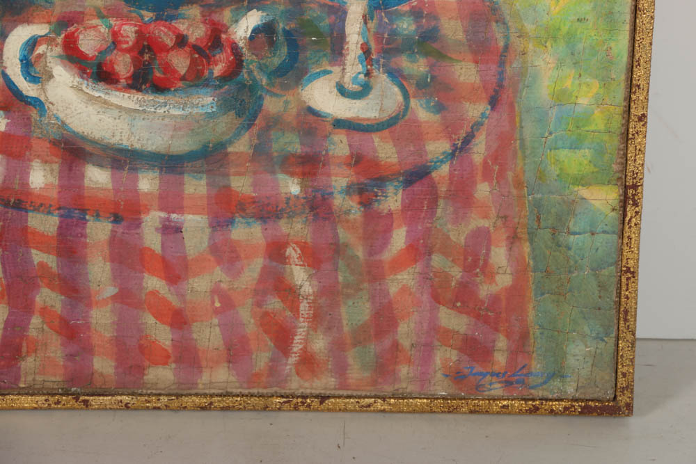 Jacques Lamy Fresco Painting on Burlap Still Life