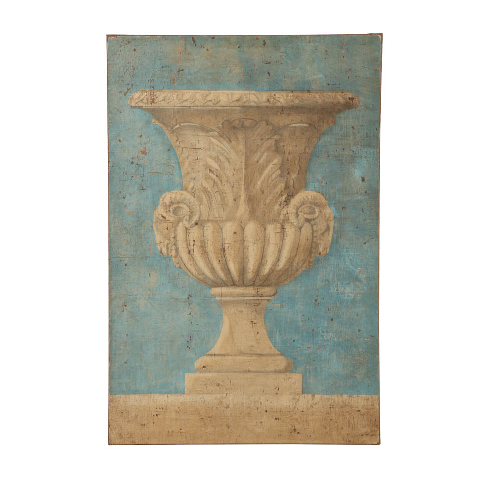 Jacques Lemy Fresco Painting on Burlap of Marble Vase