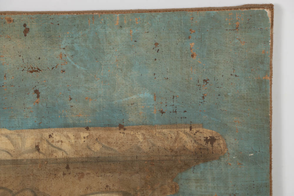 Jacques Lemy Fresco Painting on Burlap of Marble Vase