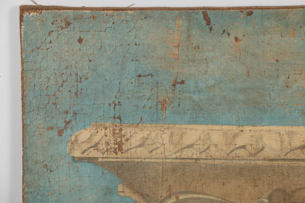 Jacques Lemy Fresco Painting on Burlap of Marble Vase