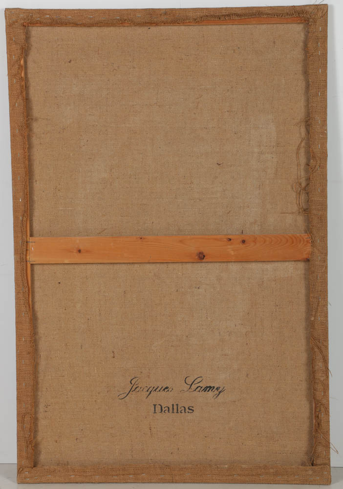 Jacques Lemy Fresco Painting on Burlap of Marble Vase