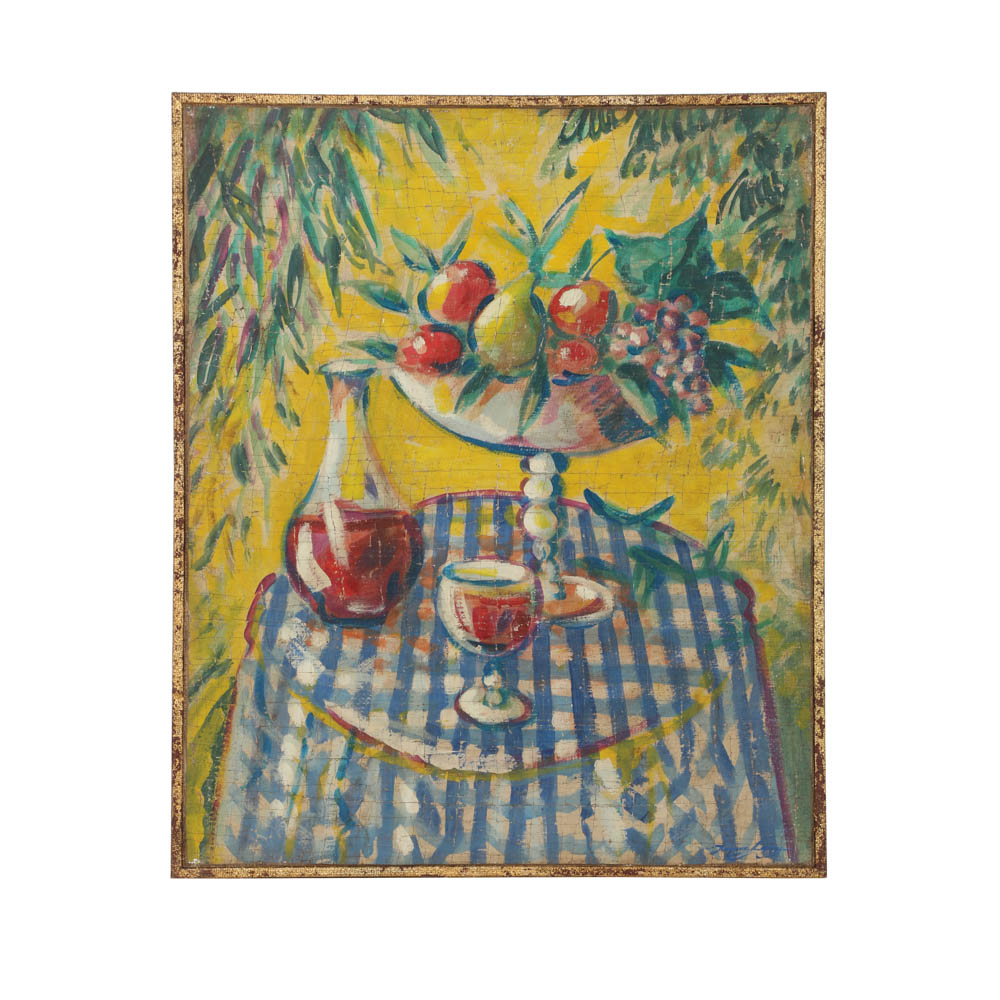 Jacques Lamy Fresco Painting on Burlap of a Still-Life