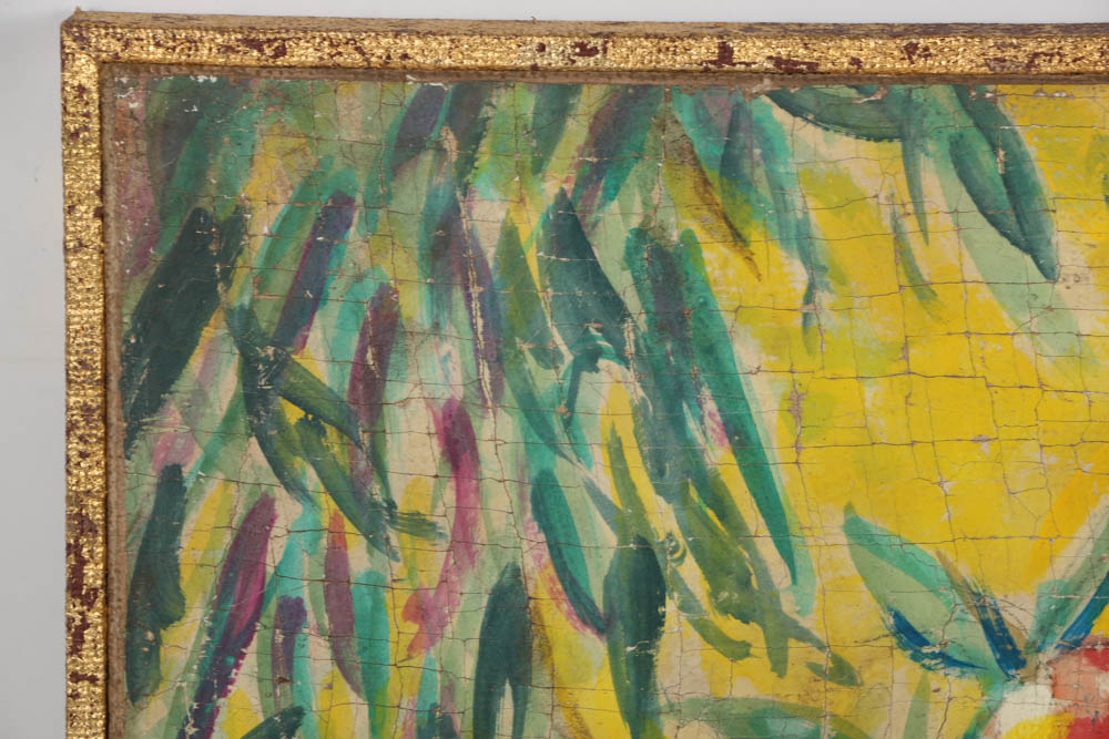 Jacques Lamy Fresco Painting on Burlap of a Still-Life