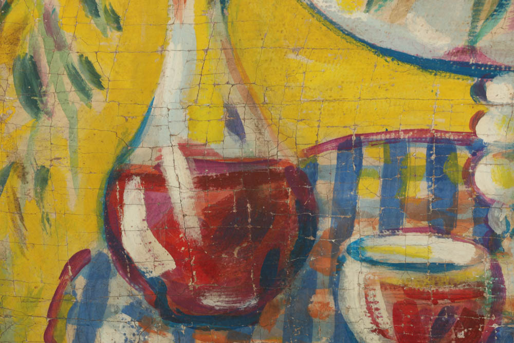 Jacques Lamy Fresco Painting on Burlap of a Still-Life