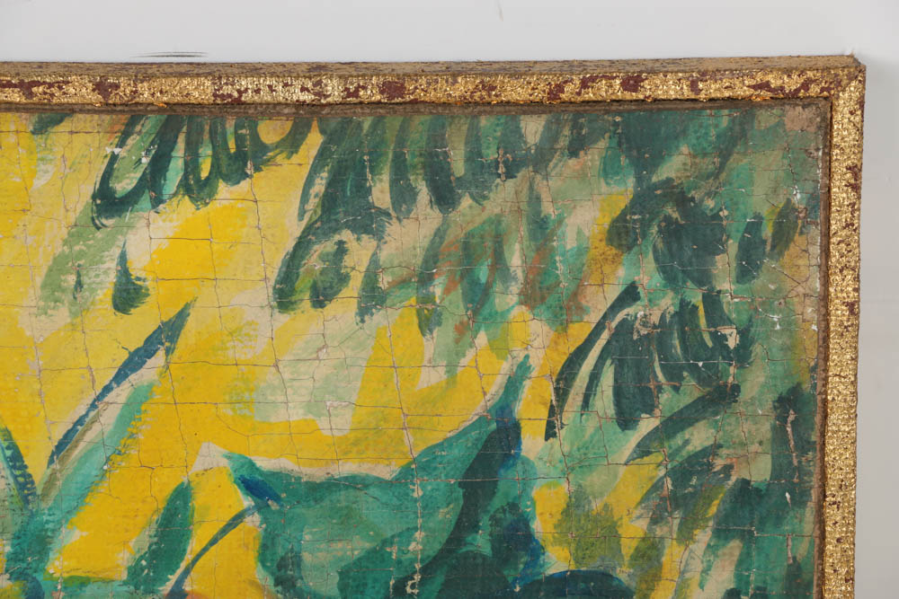 Jacques Lamy Fresco Painting on Burlap of a Still-Life