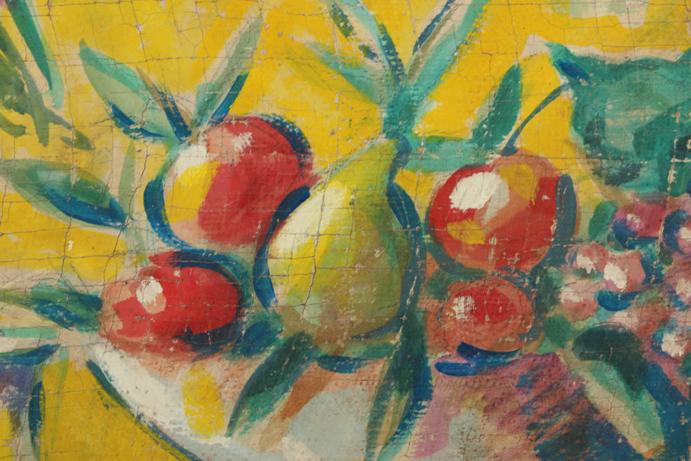 Jacques Lamy Fresco Painting on Burlap of a Still-Life