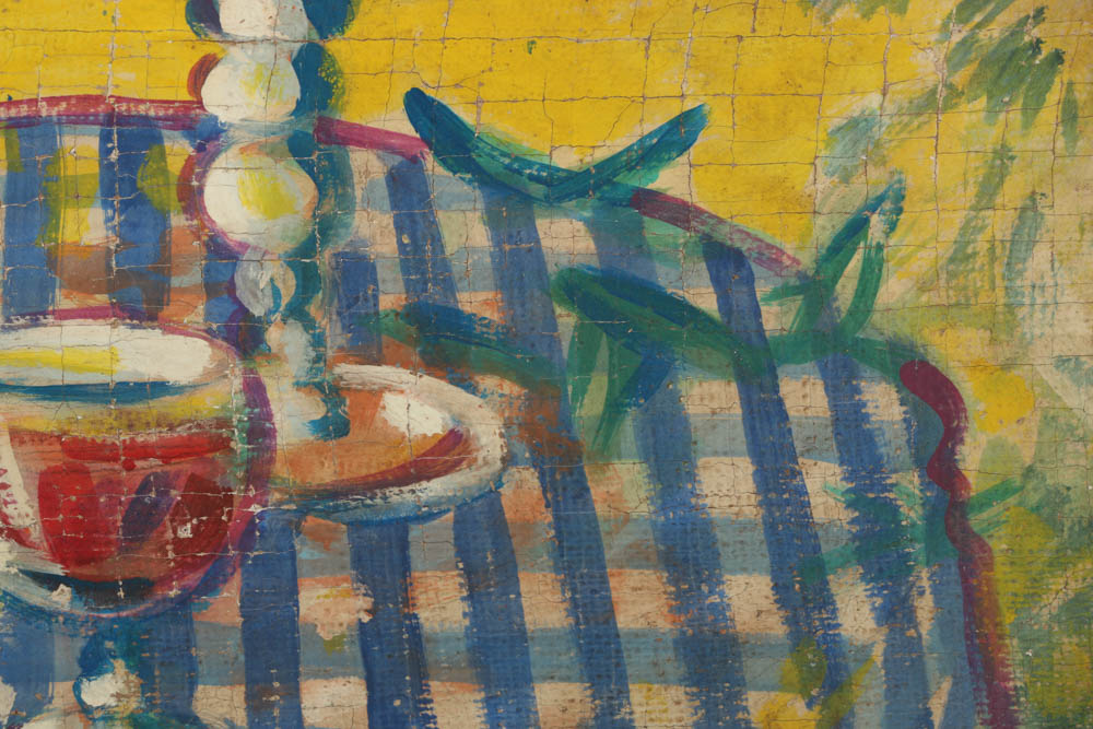 Jacques Lamy Fresco Painting on Burlap of a Still-Life