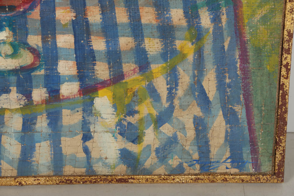 Jacques Lamy Fresco Painting on Burlap of a Still-Life