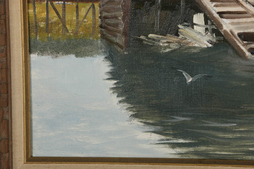 Charles Kinghan Oil Painting on Canvas Dock Scene