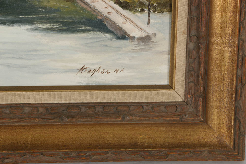 Charles Kinghan Oil Painting on Canvas Dock Scene