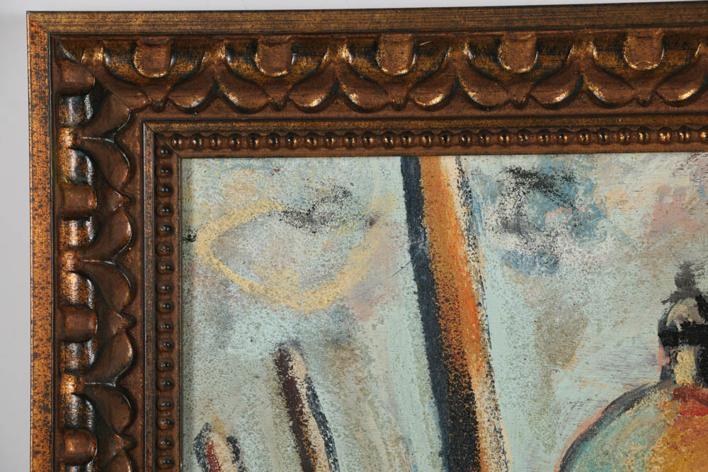 Jacques Lamy Plaster Painting on Board "The Grand Canal and..."