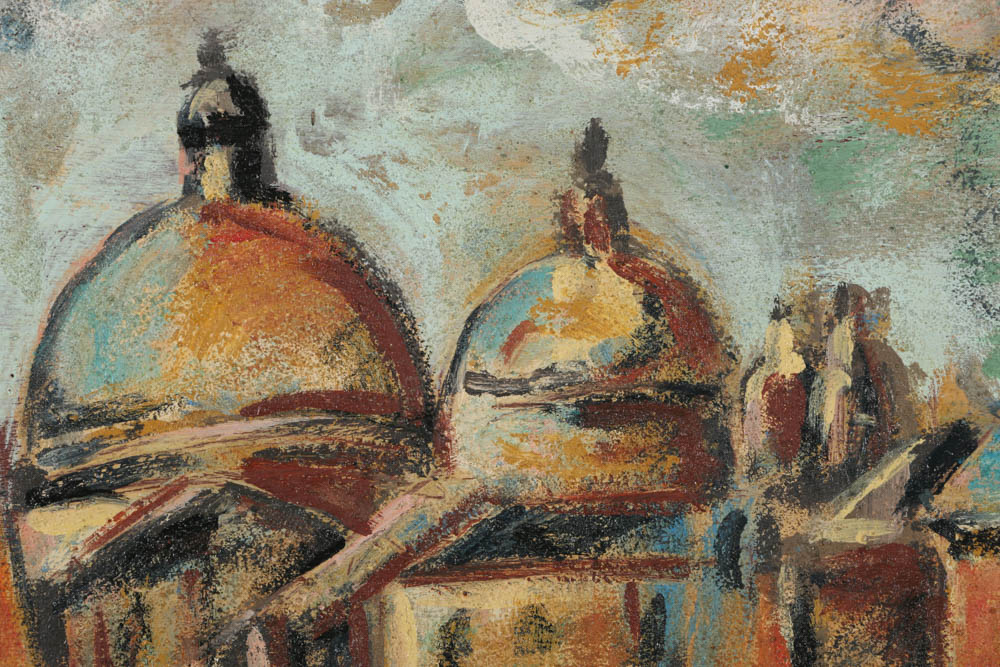 Jacques Lamy Plaster Painting on Board "The Grand Canal and..."