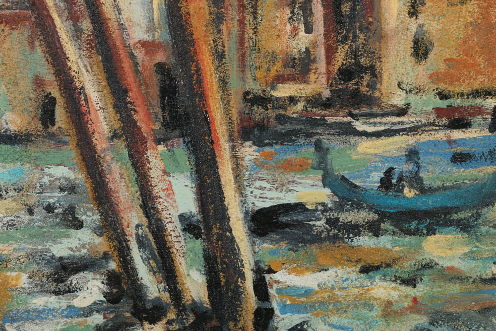 Jacques Lamy Plaster Painting on Board "The Grand Canal and..."