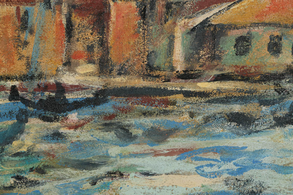 Jacques Lamy Plaster Painting on Board "The Grand Canal and..."