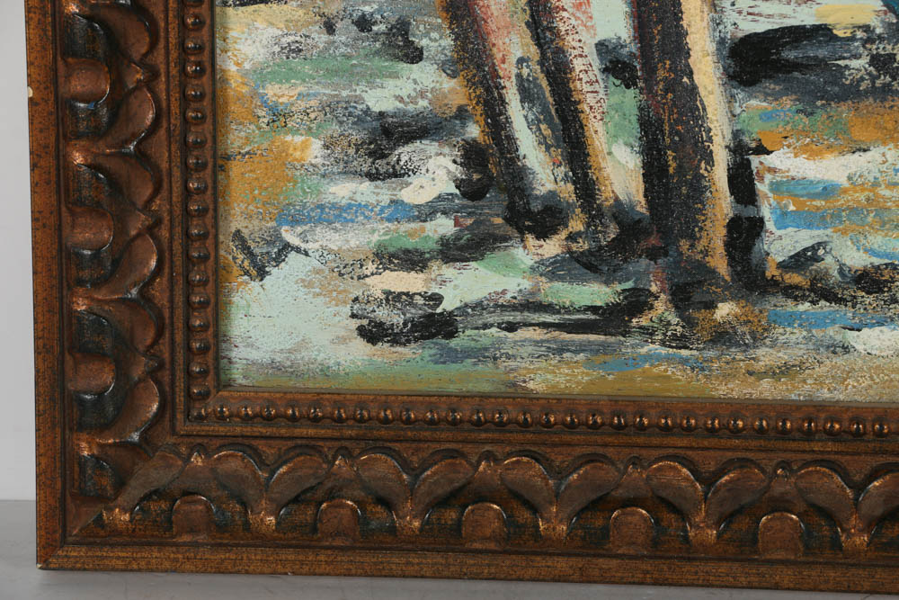 Jacques Lamy Plaster Painting on Board "The Grand Canal and..."