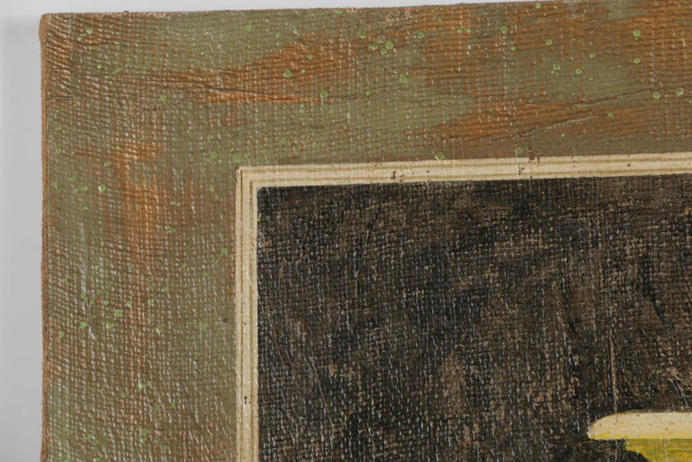 Jacques Lemy Fresco Painting on Burlap of Handled Vase