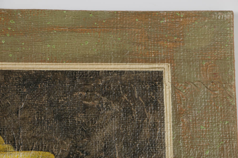 Jacques Lemy Fresco Painting on Burlap of Handled Vase