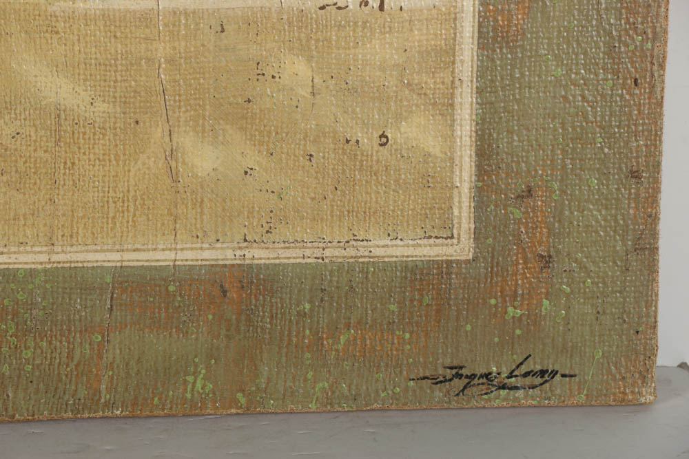 Jacques Lemy Fresco Painting on Burlap of Handled Vase