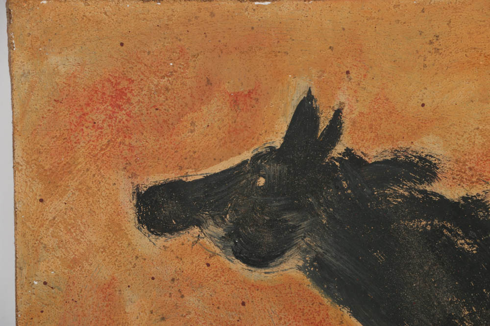 Jacques Lamy Fresco Painting on Burlap "Black Stallion"