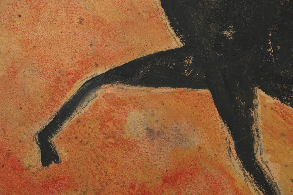 Jacques Lamy Fresco Painting on Burlap "Black Stallion"