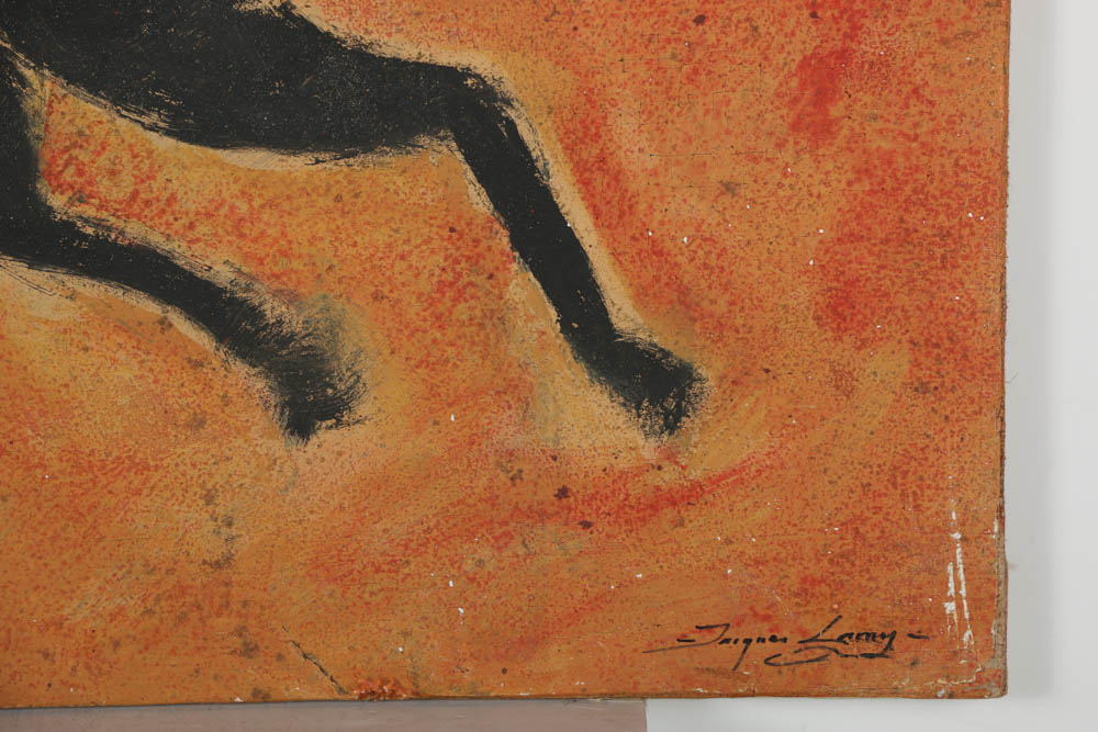 Jacques Lamy Fresco Painting on Burlap "Black Stallion"